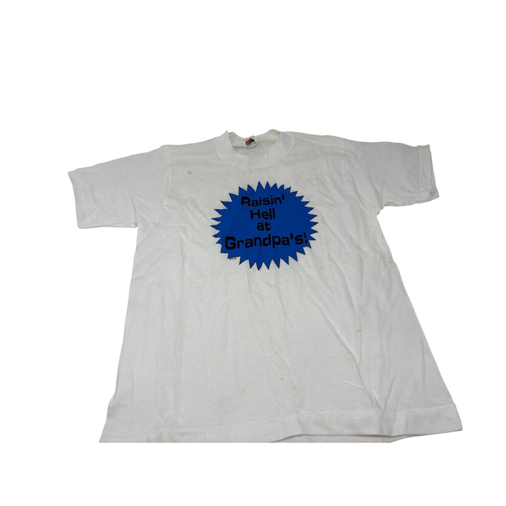 Vintage Fruit of the Loom Raisin Hell at Grandpas Kids T-Shirt White Large 10-12